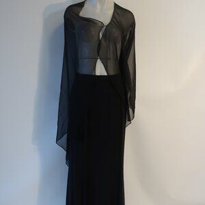 Womens St. John Evening By Marie Gray Black 2 Pc Top 100% Silk Maxi Skirt 10